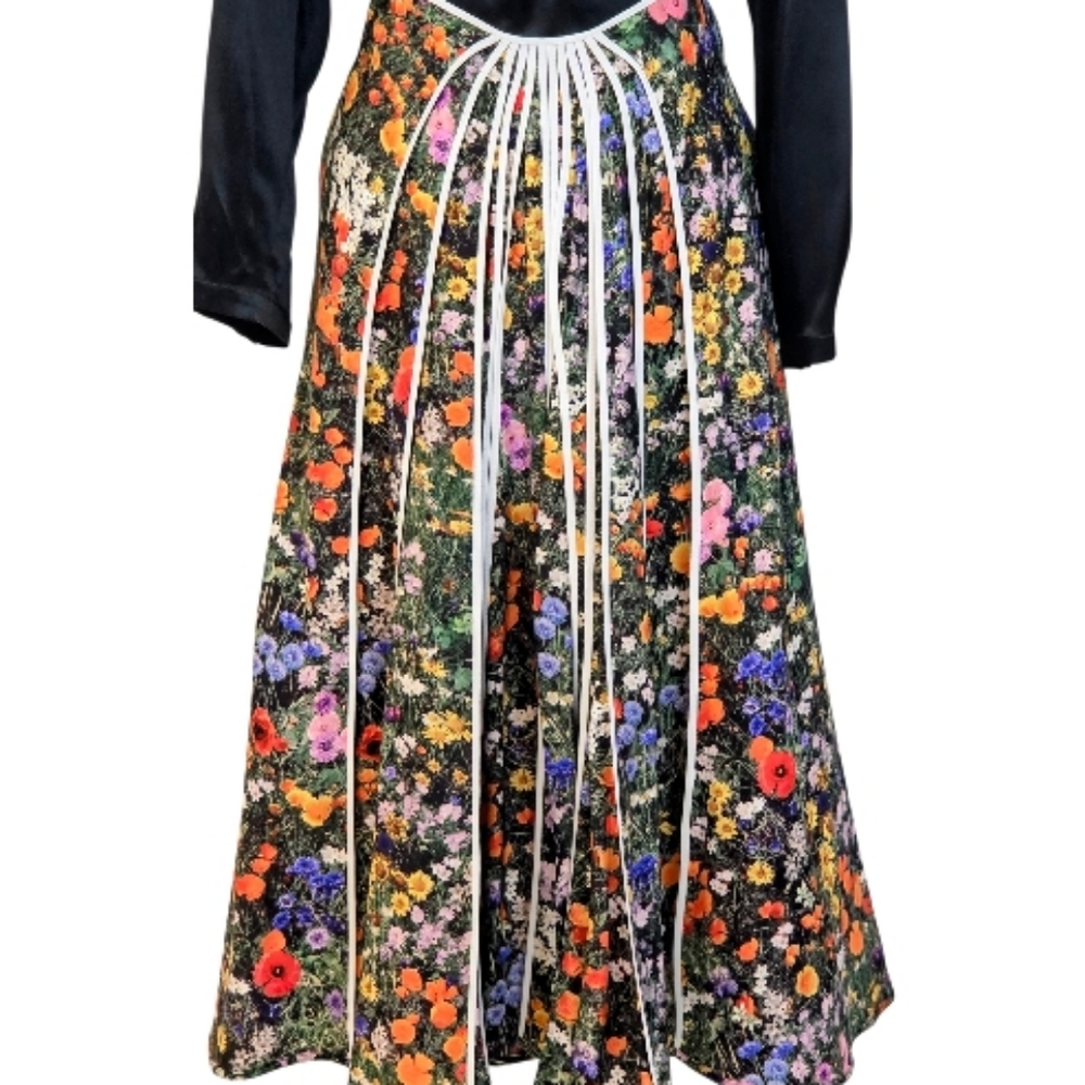 Stella McCartney Black Bold Floral Midi A-Line Stella Skirt, Multicolored, NWT - Picture 3 of 15